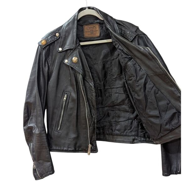 Vintage Ralph Lauren x Chaps U.S ARMY 100% Leather Moto Jacket Men's S in black - Picture 3 of 9